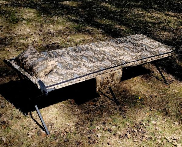 Розкладачка армійська НАТО 206x72 см з чохлом розмір + матрац + подушка мультикам / піксель